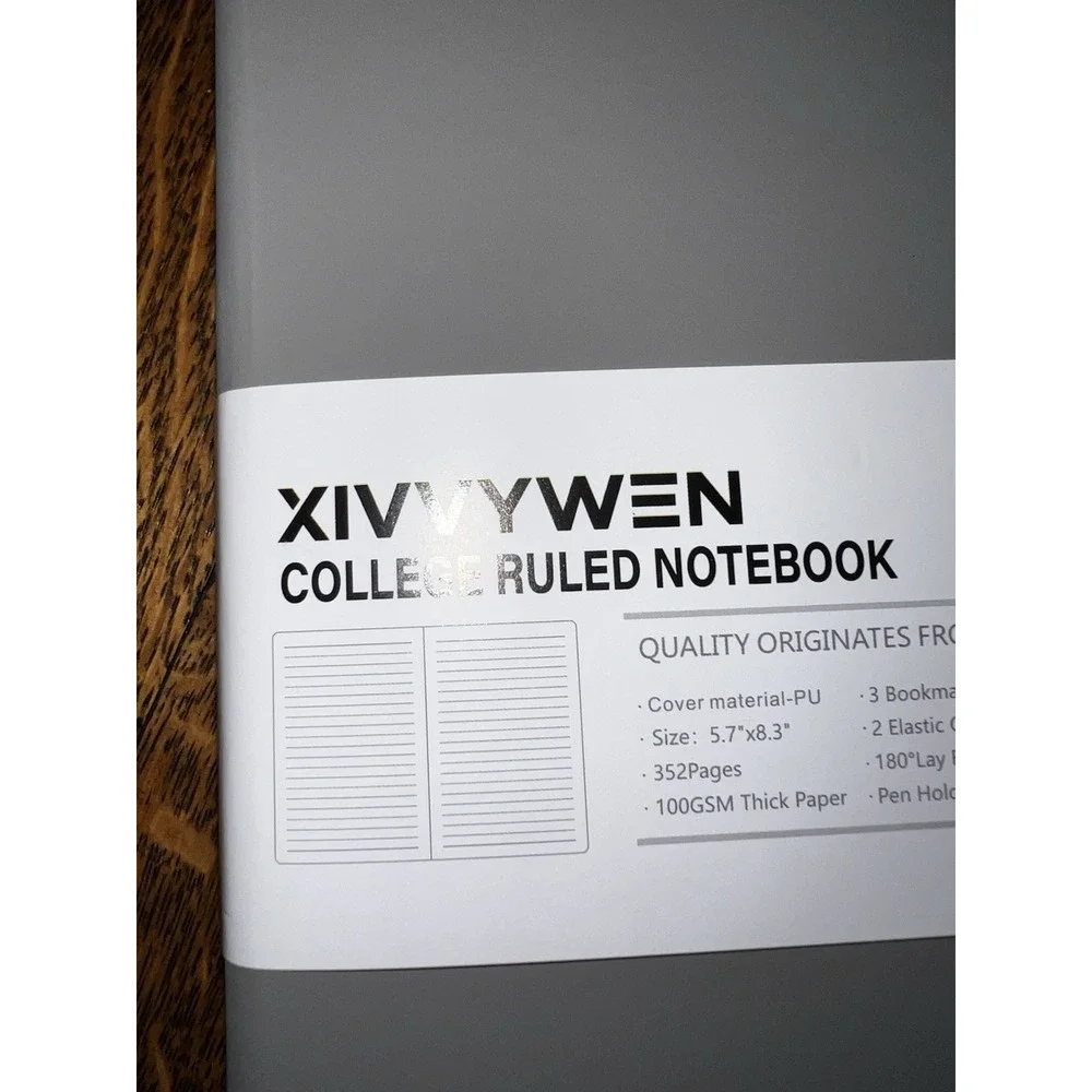 XIVVYWEN A5 Notebook College Ruled Journal Gray Faux Leather Cover Lined 352P